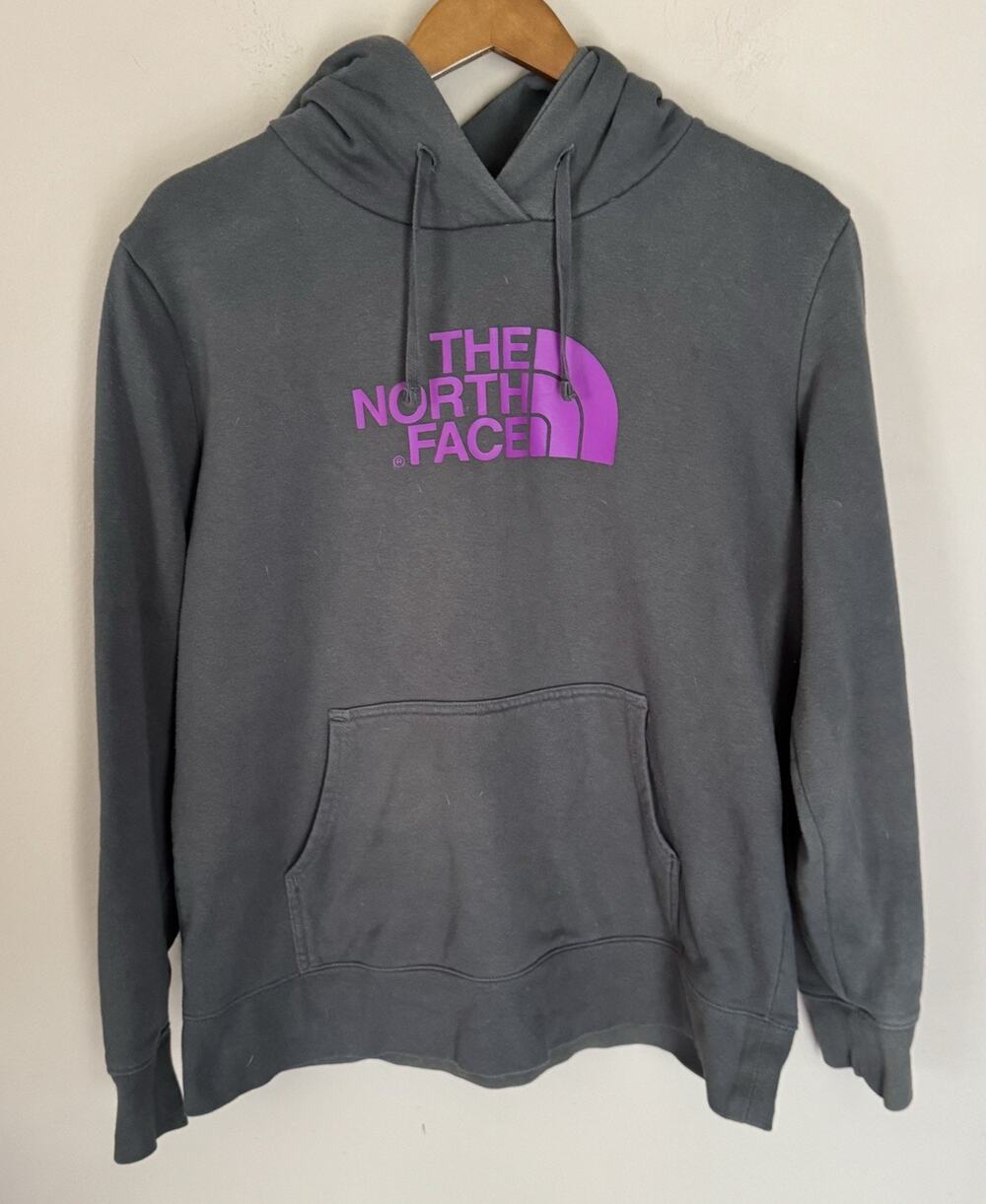 North Face Hoodie Womens XL Gray Pink Purple Pullover Sweatshirt Jacket